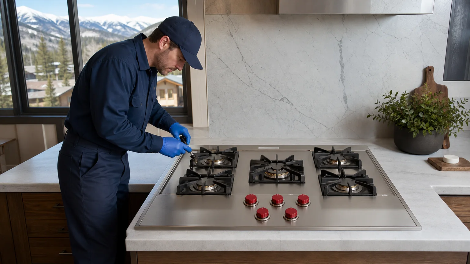 Built-in cooktop prepared for a professional diagnostic visit