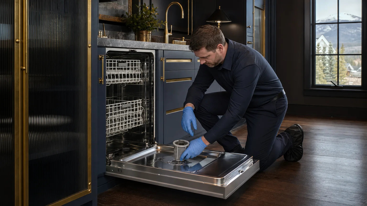 Panel-ready dishwasher prepared for a professional diagnostic visit