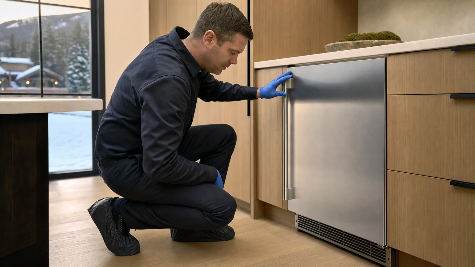 Undercounter ice maker prepared for a professional diagnostic visit